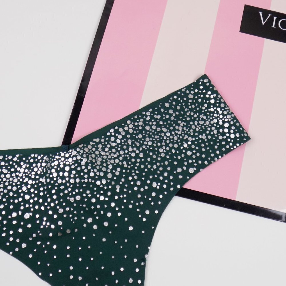 new! Victoria's Secret no show seamless thong metallic bubbles polka dots
